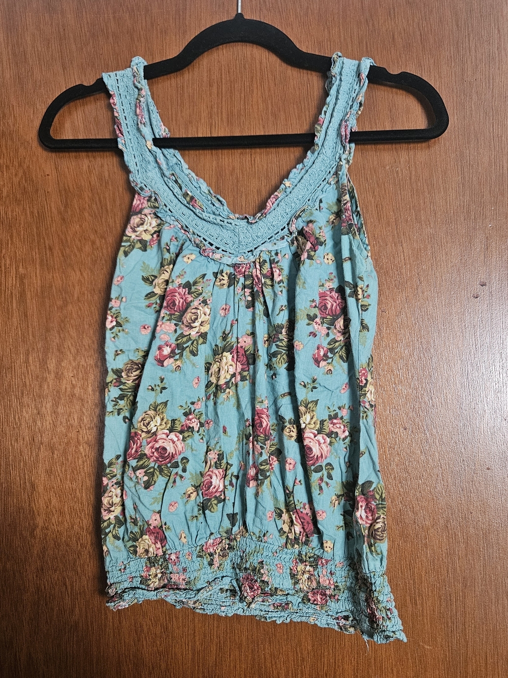 Wet Seal Teal Floral Crochet-Trim Camisole